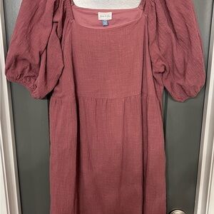 Plum Puff Sleeve Dress Cotton size small. Yarn & Sea.